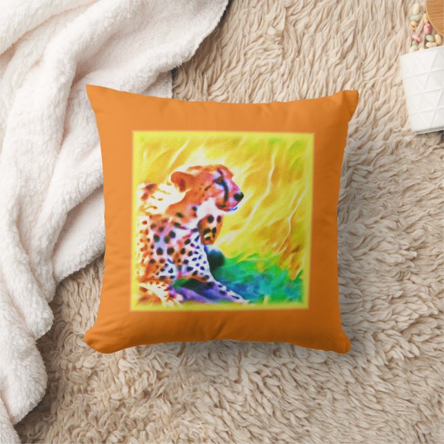 Powerful Cheetah Animal Painting. Buy Now Throw Pillow (Blanket)
