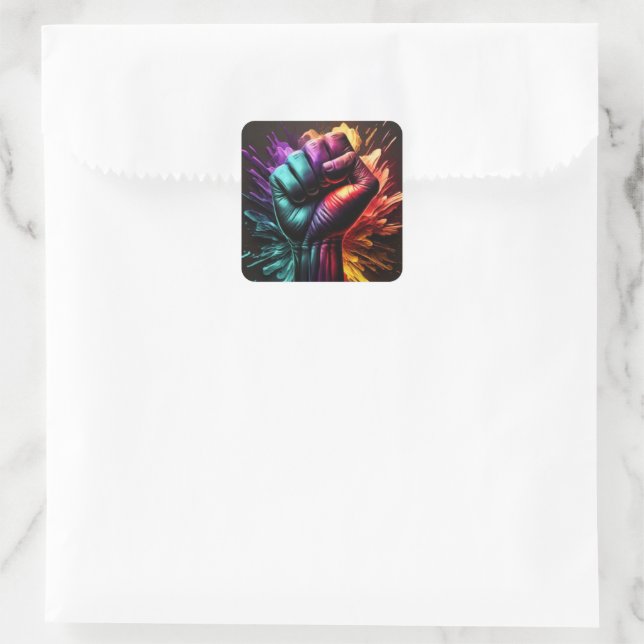 powerful colours square sticker (Bag)