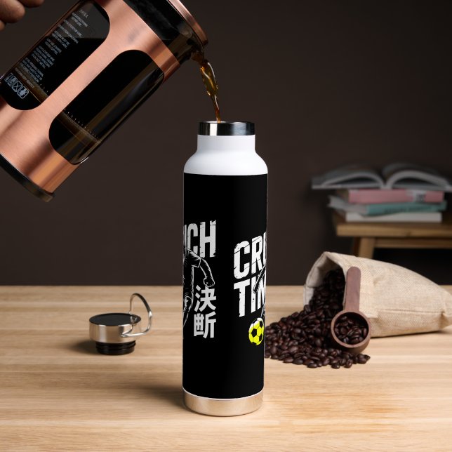 Powerful Crunch Time Cat Soccer Water Bottle (Coffee)