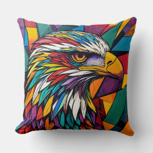 Powerful Eagle Eye Artwork with Vibrant Abstract Throw Pillow