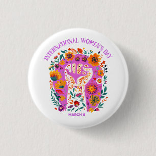 Powerful Floral Fist International Women's Day 1 Inch Round Button
