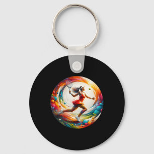 Powerful Forehand – Female Tennis Player In Action Keychain