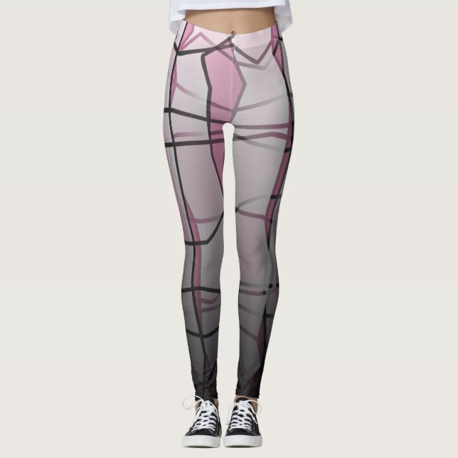 Powerful Grey Geometric Mesh Effect Leggings (Front)