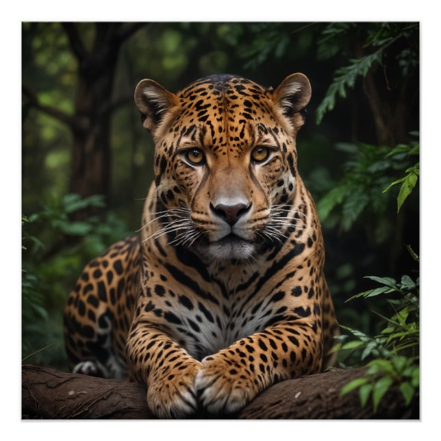 Powerful Leopard Resting in Jungle Serenity Poster (Front)