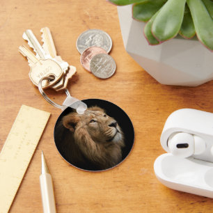 Powerful Lion Portrait with Dark Background Keychain