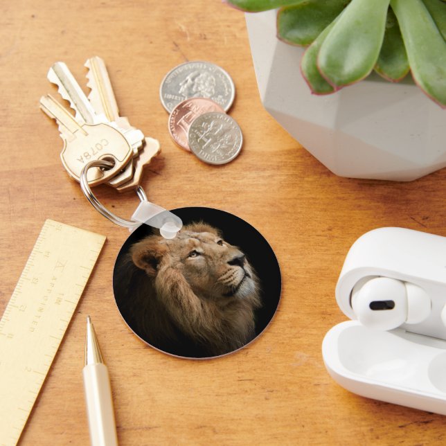 Powerful Lion Portrait with Dark Background Keychain (Desk)