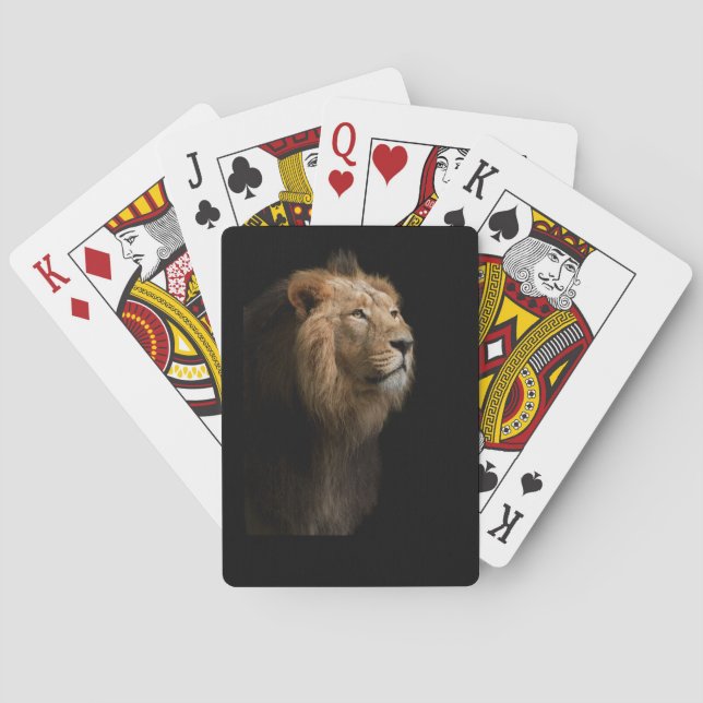 Powerful Lion Portrait with Dark Background Playing Cards (Back)