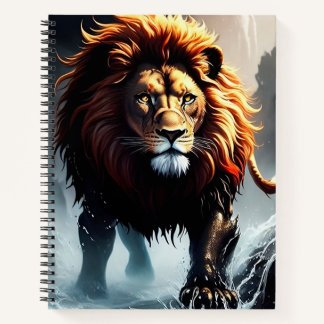 Powerful Lion Walking Over Water Notebook