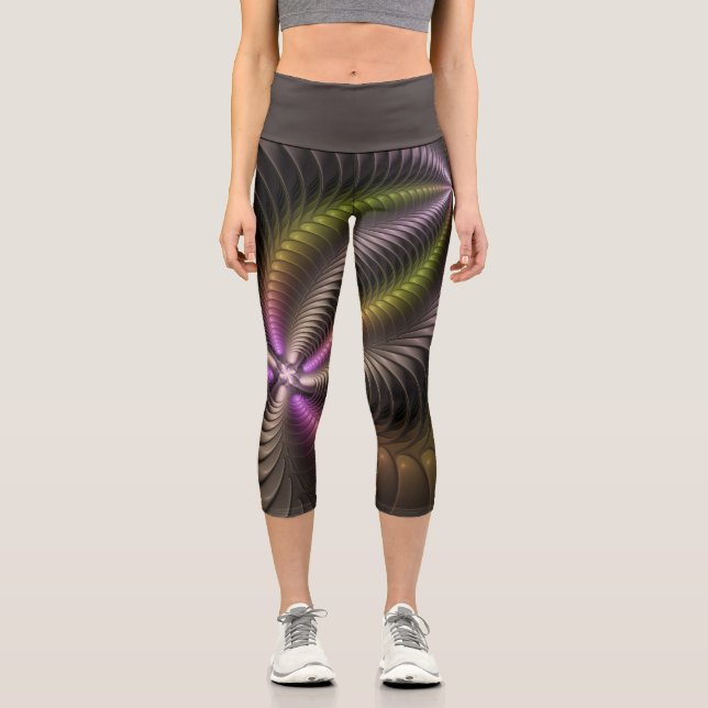Powerful Movement Colourful Abstract Fractal Art Capri Leggings (Front)