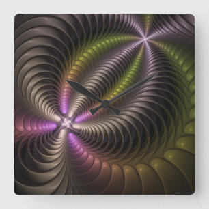 Powerful Movement Colourful Abstract Fractal Art Square Wall Clock