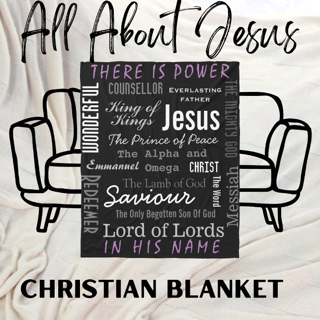 Powerful Name of Jesus Christian Fleece Blanket (You Can Change The Font Style/Colors.)