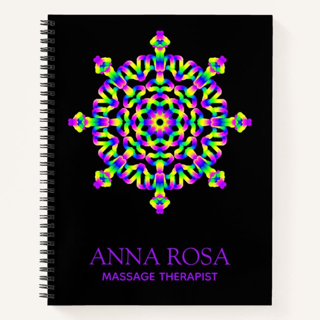 *~* Powerful Neon Mandala Neon Blue Yellow Magenta Notebook (Front)