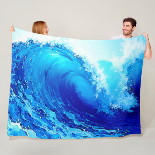 Powerful Ocean Wave Surge Design Fleece Blanket