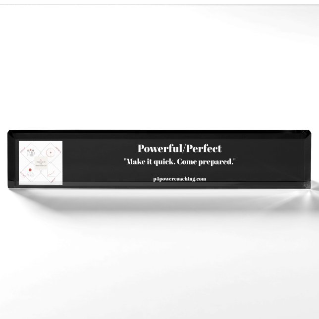 Powerful/Perfect Black Acrylic Desk Plaque Nameplate (Front)