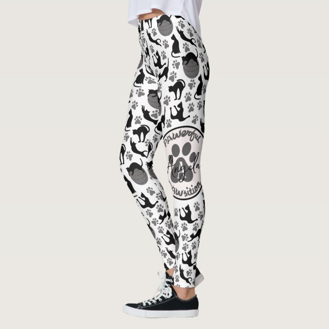 Powerful Position Yoga Stretching Cat  Leggings (Left)