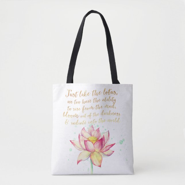 Powerful Postivite Quote with Lotus Tote Bag (Front)