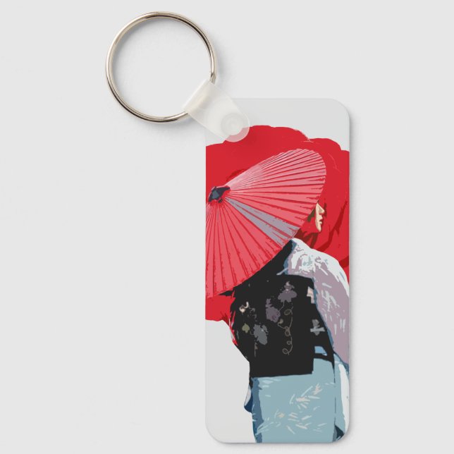 Powerful Red Japanese Portrait Contemporary Visual Keychain (Front)