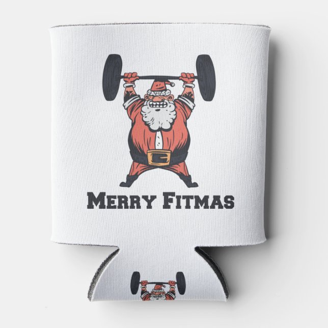 Powerful Santa Claus Weights Lifting Can Cooler (Front)