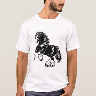 Powerful Shire Horse Black and White Illustration T-Shirt