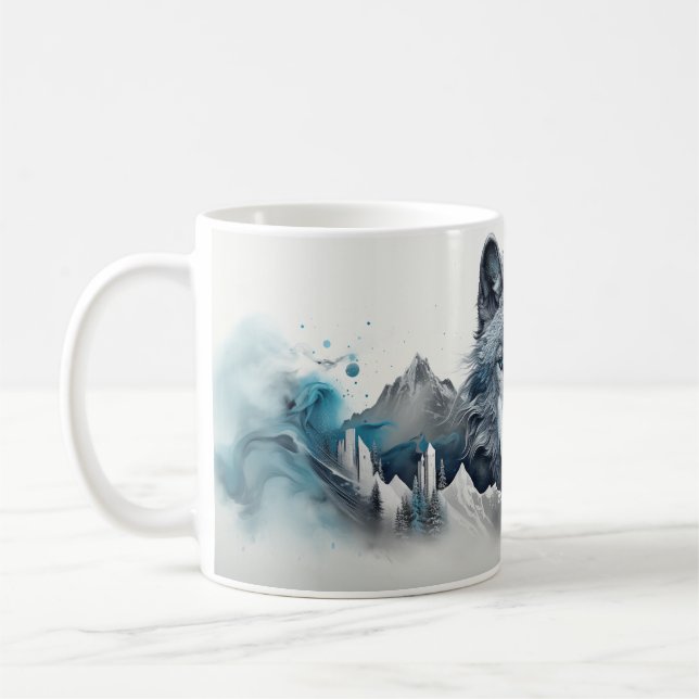 Powerful Silvery Dreamlike Wolf Forest Coffee Mug (Left)