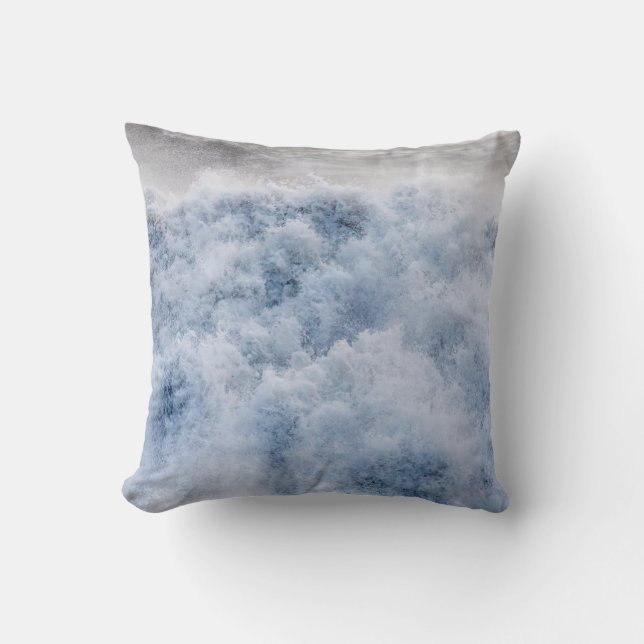 Powerful Stormy Waves In Winter Throw Pillow (Front)
