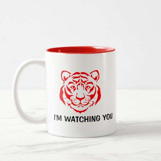 Powerful Tiger Face Red Image Funny Quote Two-Tone Coffee Mug (Left)