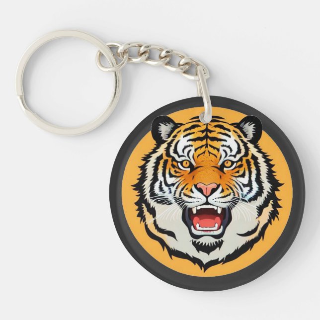 Powerful Tiger Illustration Keychain (Front)