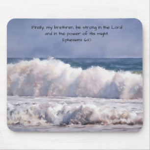 Powerful Waves Breaking at the Shore Faith  Mouse Pad