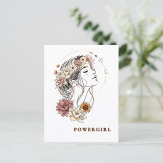 Powergirl – Floral Woman, Strength & Self-Lo Postcard