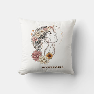 Powergirl – Floral Woman, Strength & Self-Lo Throw Pillow