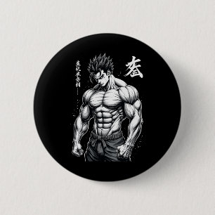 Powerlifter Japanese Anime Style Muscle Bodybuilde 2 Inch Round Button