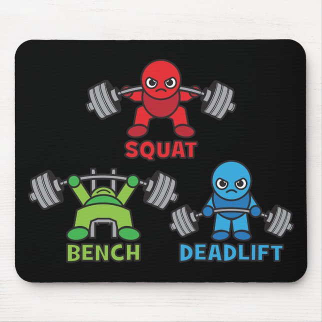 Powerlifting Kawaii - Squat, Bench Press, Deadlift Mouse Pad (Front)