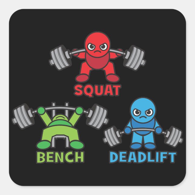 Powerlifting Kawaii - Squat, Bench Press, Deadlift Square Sticker (Front)