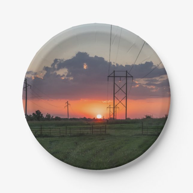 Powerline Sunset Landscape Paper Plate (Front)