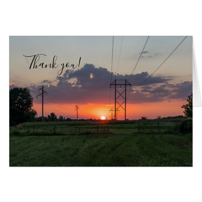 Powerline Sunset Landscape Thank You Card (Front Horizontal)