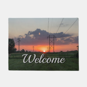 Powerline Sunset Landscape Welcome Doormat