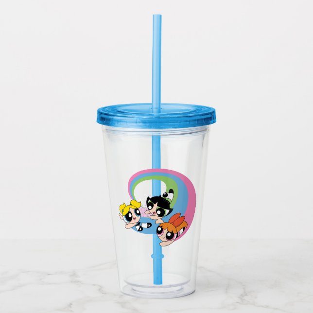 Powerpuff Girls Fly Through The Sky Acrylic Tumbler (Front)
