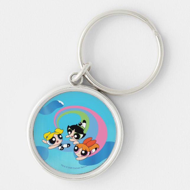 Powerpuff Girls Fly Through The Sky Keychain (Front)