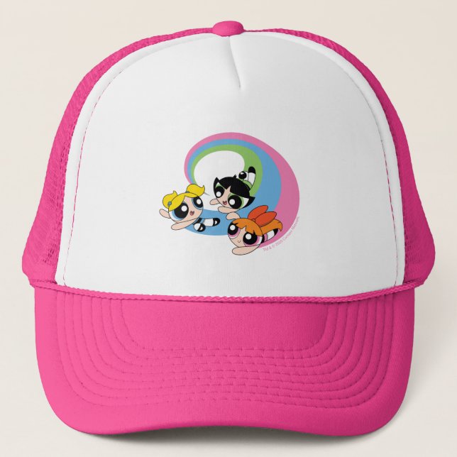 Powerpuff Girls Fly Through The Sky Trucker Hat (Front)