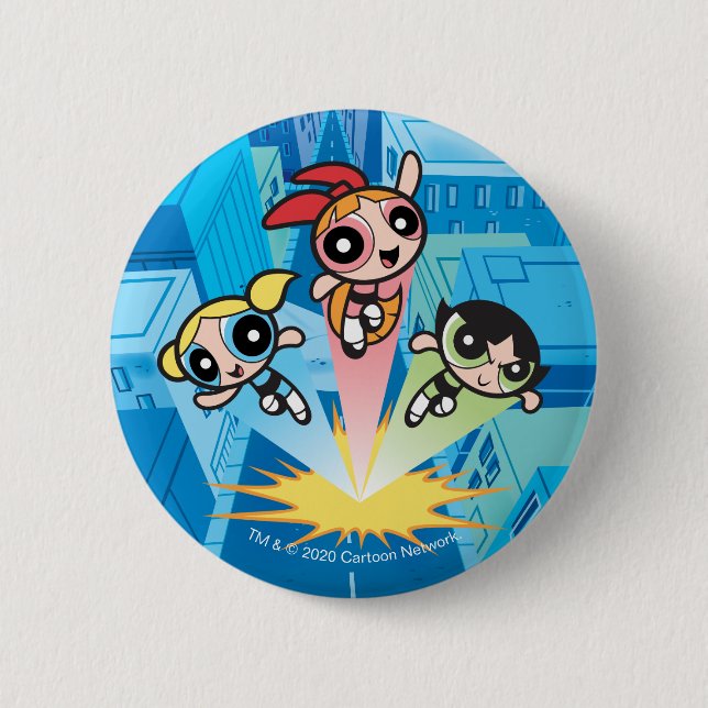 Powerpuff Girls Launch Into The Air 2 Inch Round Button (Front)