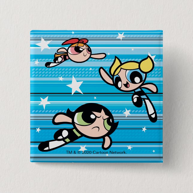 Powerpuff Girls Star Pattern 2 Inch Square Button (Front)