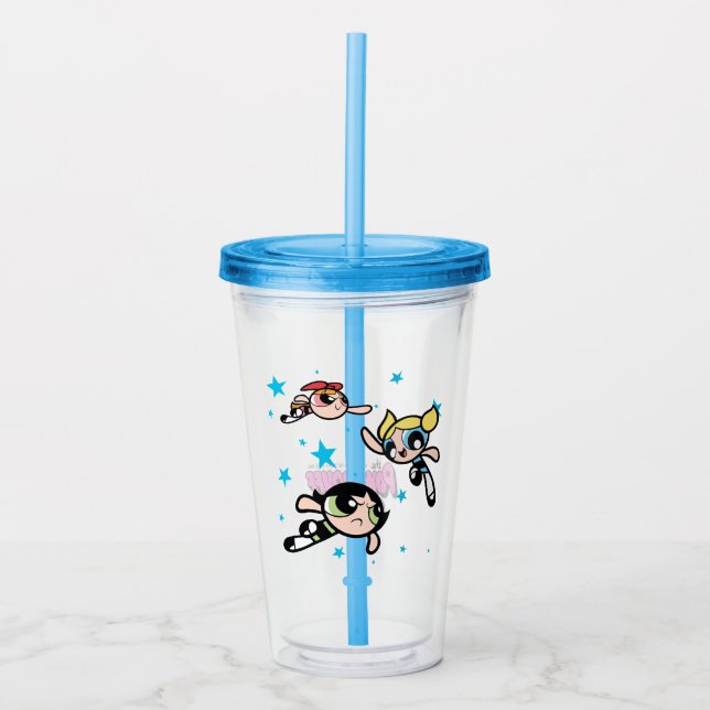 Powerpuff Girls Star Pattern Acrylic Tumbler (Front)