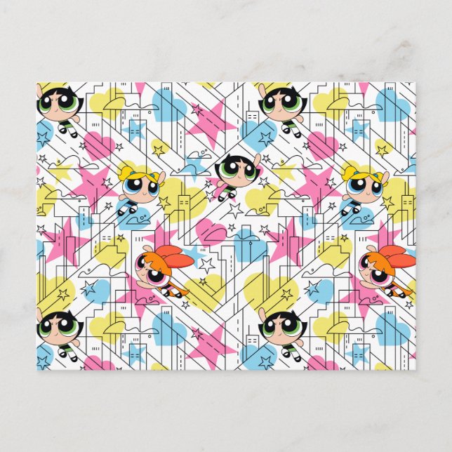 Powerpuff Girls Townsville Pattern Invitation Postcard (Front)