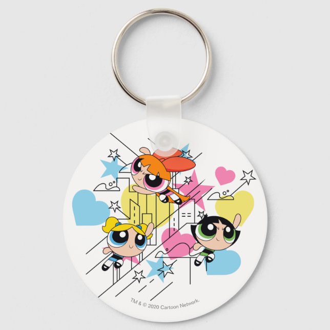 Powerpuff Girls Townsville Pattern Keychain (Front)