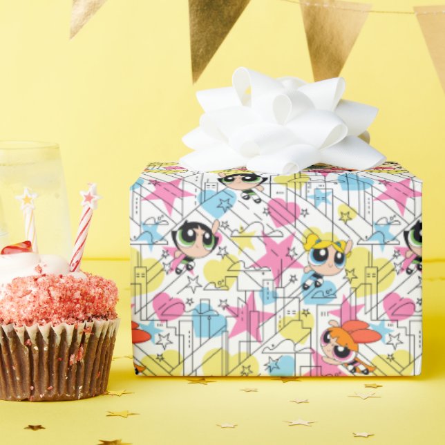 Powerpuff Girls Townsville Pattern Wrapping Paper (Birthday Party)