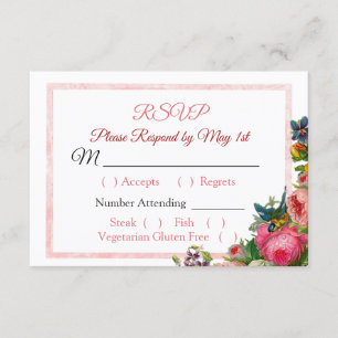 PPInk Roses Floral Striped Wedding Carte RSVP