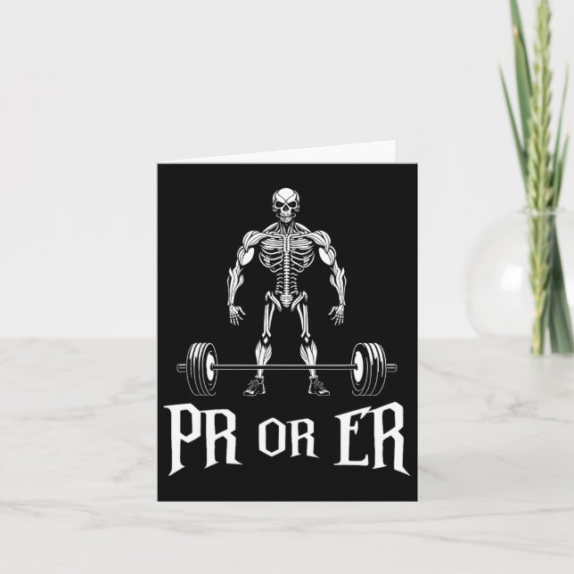 Pr Or Er Funny Skeleton Weightlifting Gym Bodybuil Card (Front)