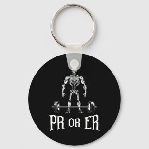 Pr Or Er Funny Skeleton Weightlifting Gym Bodybuil Keychain
