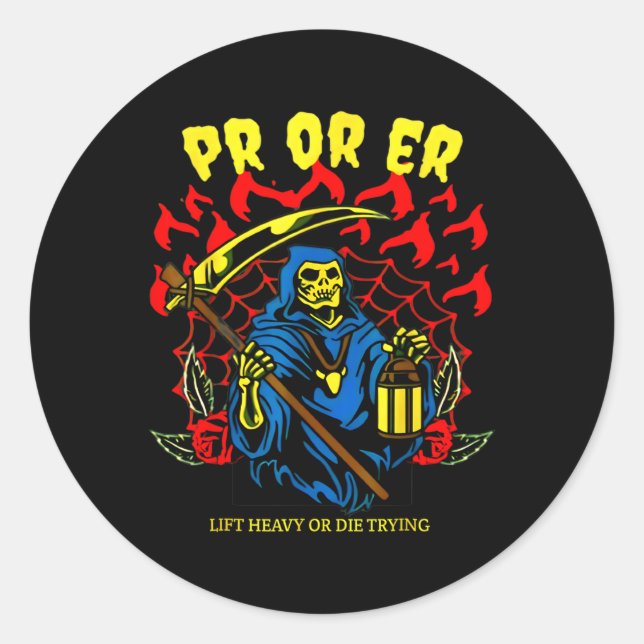 Pr Or Er Gym Weightlifting Bodybuilding Spooky Hal Classic Round Sticker (Front)