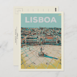 Praça do Comercio Illustration, Lisbon Postcard